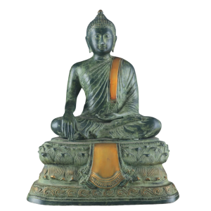 Unique Brass Blessing Buddha Statue in Green Stone Finish - 15 Inches